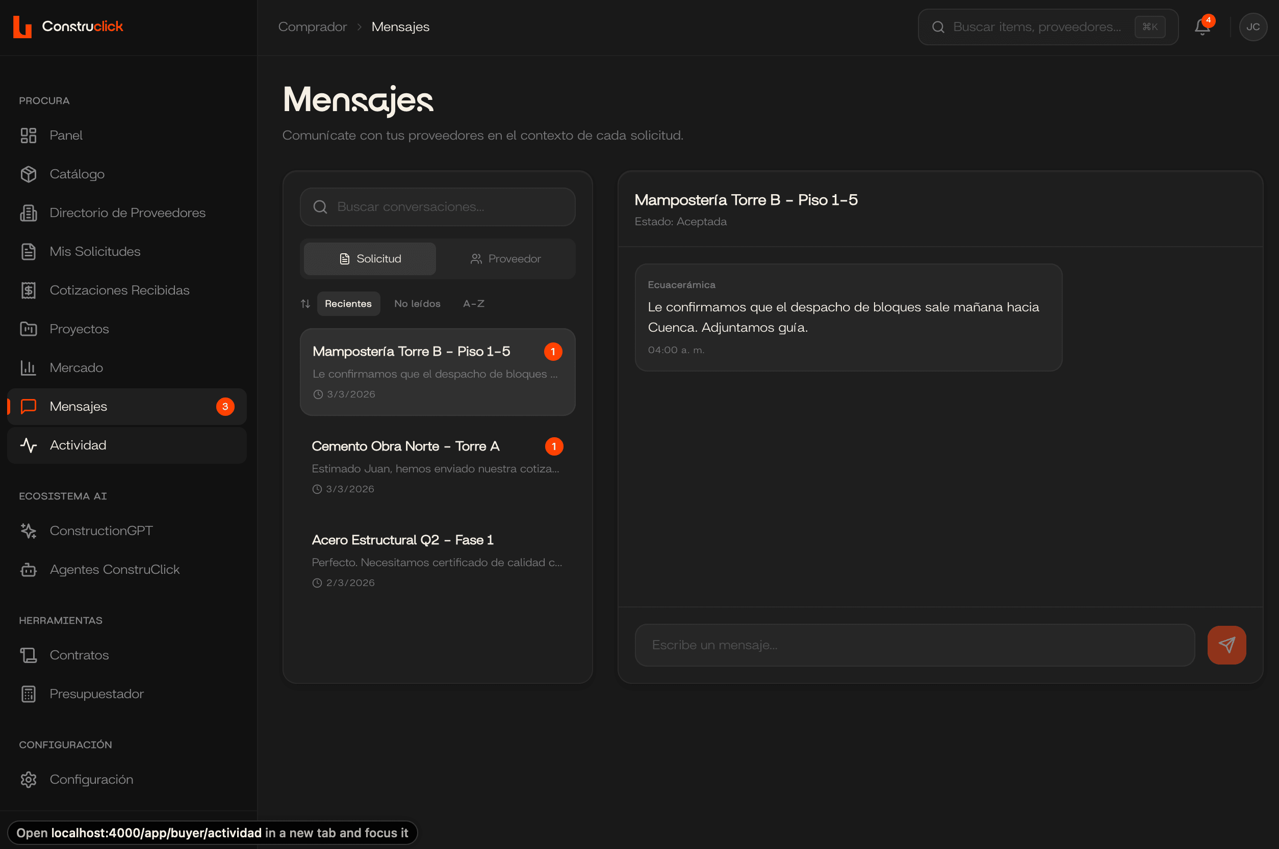 Dashboard del comprador